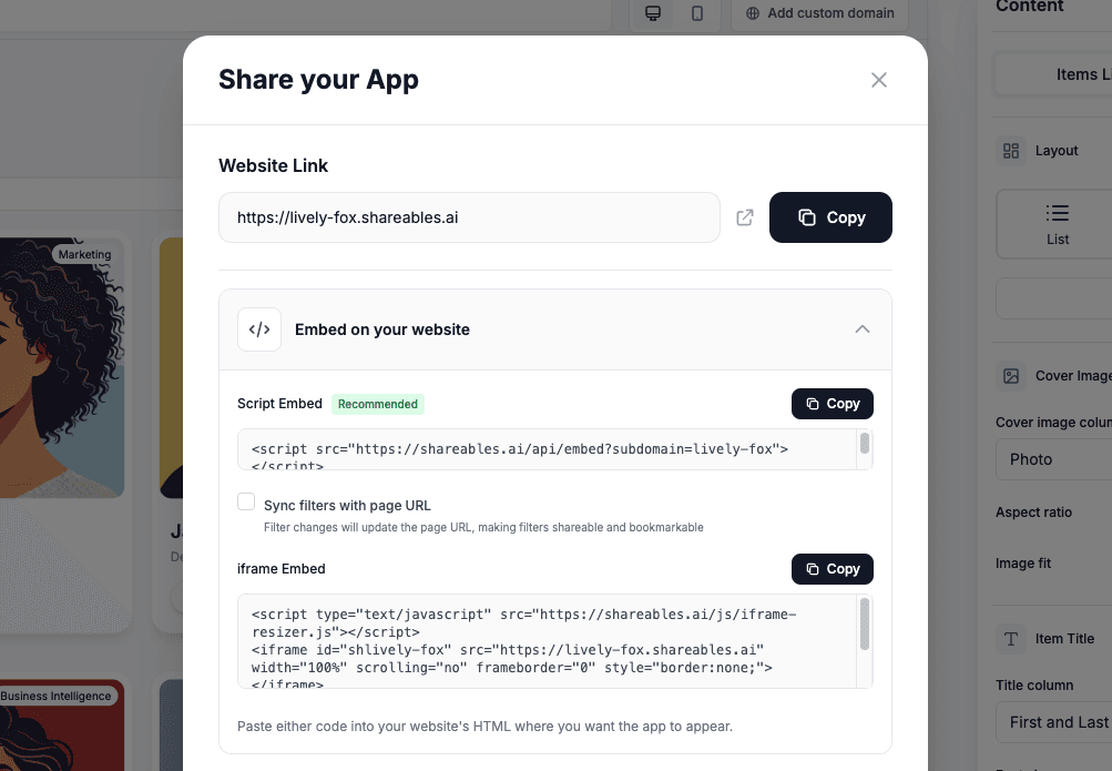 Embedding a Shareables widget